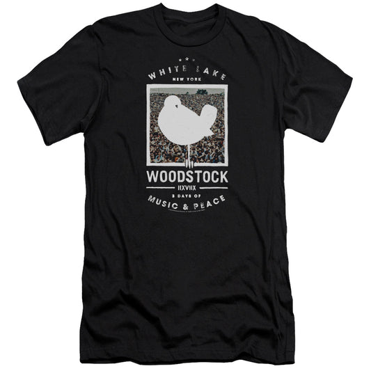 Woodstock Birds Eye View Premium Bella Canvas Slim Fit Mens T Shirt Black