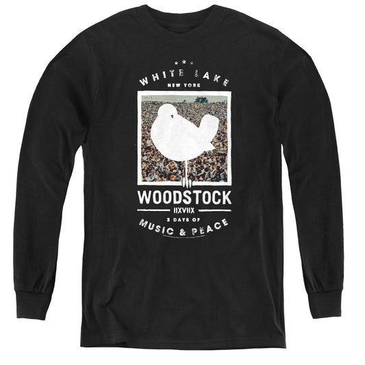 Woodstock Birds Eye View Long Sleeve Kids Youth T Shirt Black