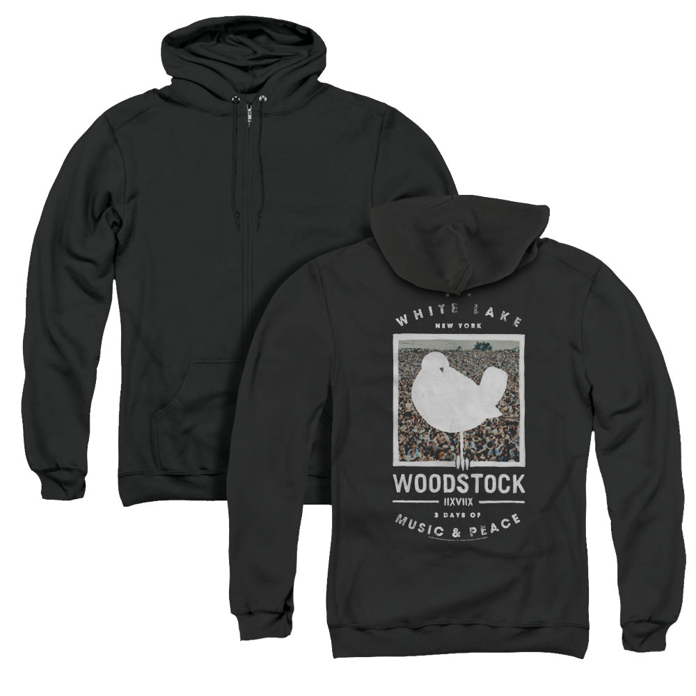 Woodstock Birds Eye View Back Print Zipper Mens Hoodie Black