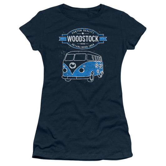 Woodstock Van Junior Sheer Cap Sleeve Womens T Shirt Navy Blue