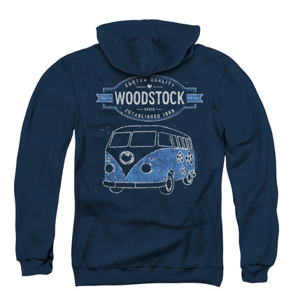 Woodstock Van Back Print Zipper Mens Hoodie Navy Blue