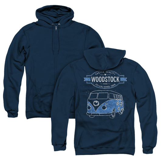 Woodstock Van Back Print Zipper Mens Hoodie Navy Blue