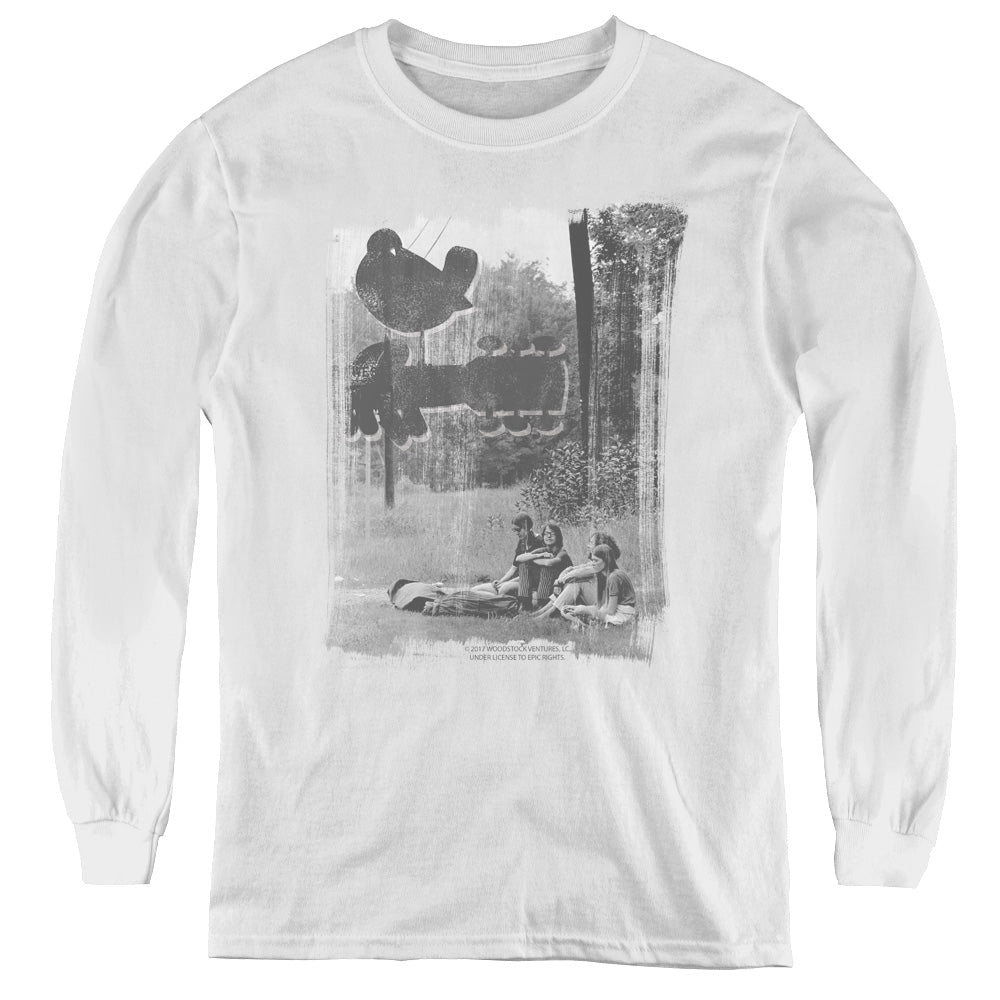 Woodstock Hippies In A Field Long Sleeve Kids Youth T Shirt White