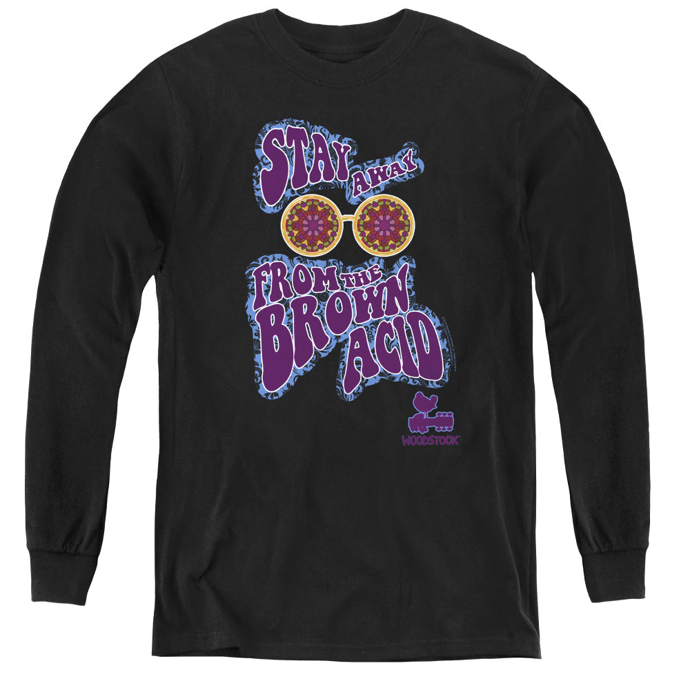 Woodstock The Brown Acid Long Sleeve Kids Youth T Shirt Black