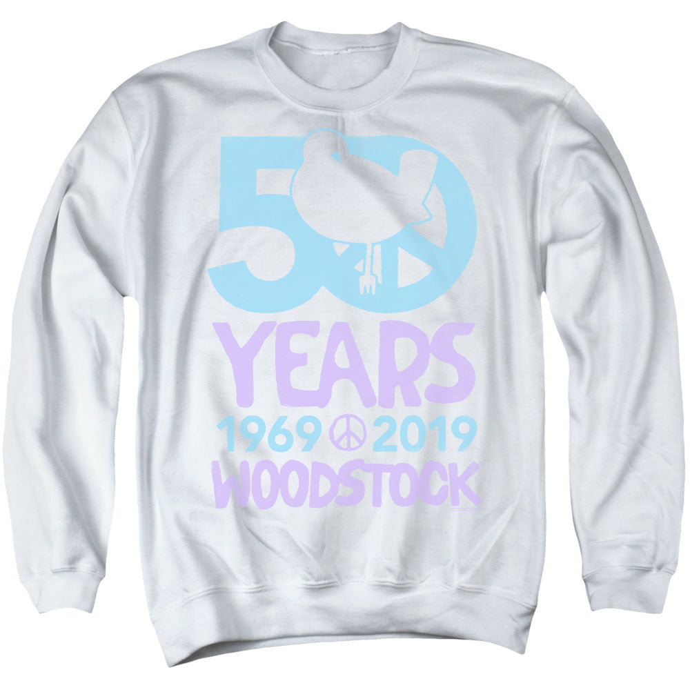 Woodstock 50 Simple Mens Crewneck Sweatshirt White