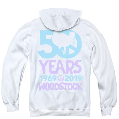 Woodstock 50 Simple Back Print Zipper Mens Hoodie White