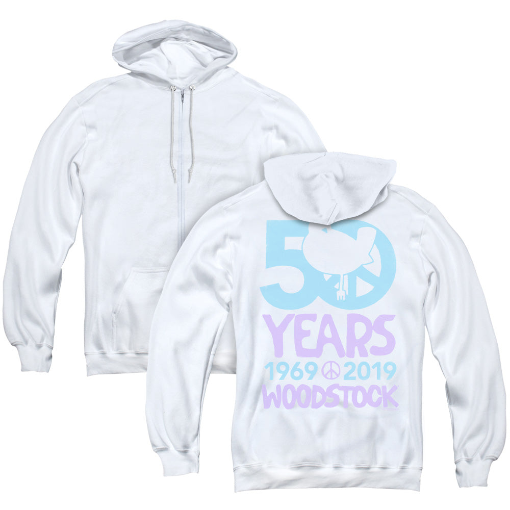 Woodstock 50 Simple Back Print Zipper Mens Hoodie White