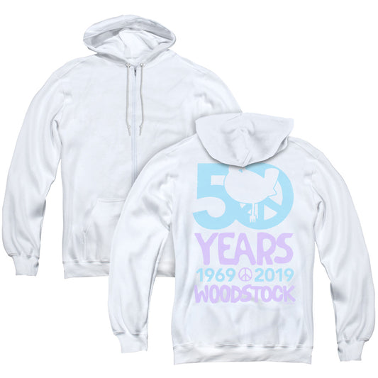 Woodstock 50 Simple Back Print Zipper Mens Hoodie White