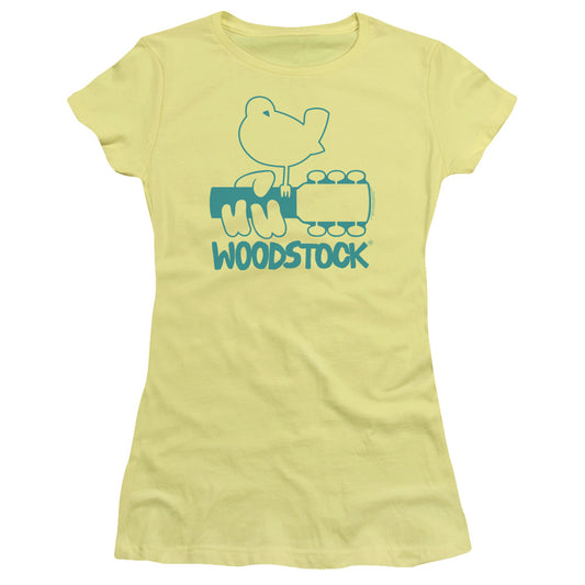 Woodstock Dove Fill Junior Sheer Cap Sleeve Womens T Shirt Yellow