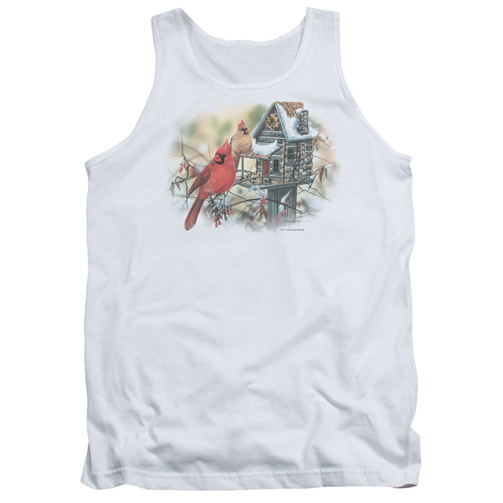 Wildlife Cardinals Rustic Retreat Mens Tank Top Shirt White