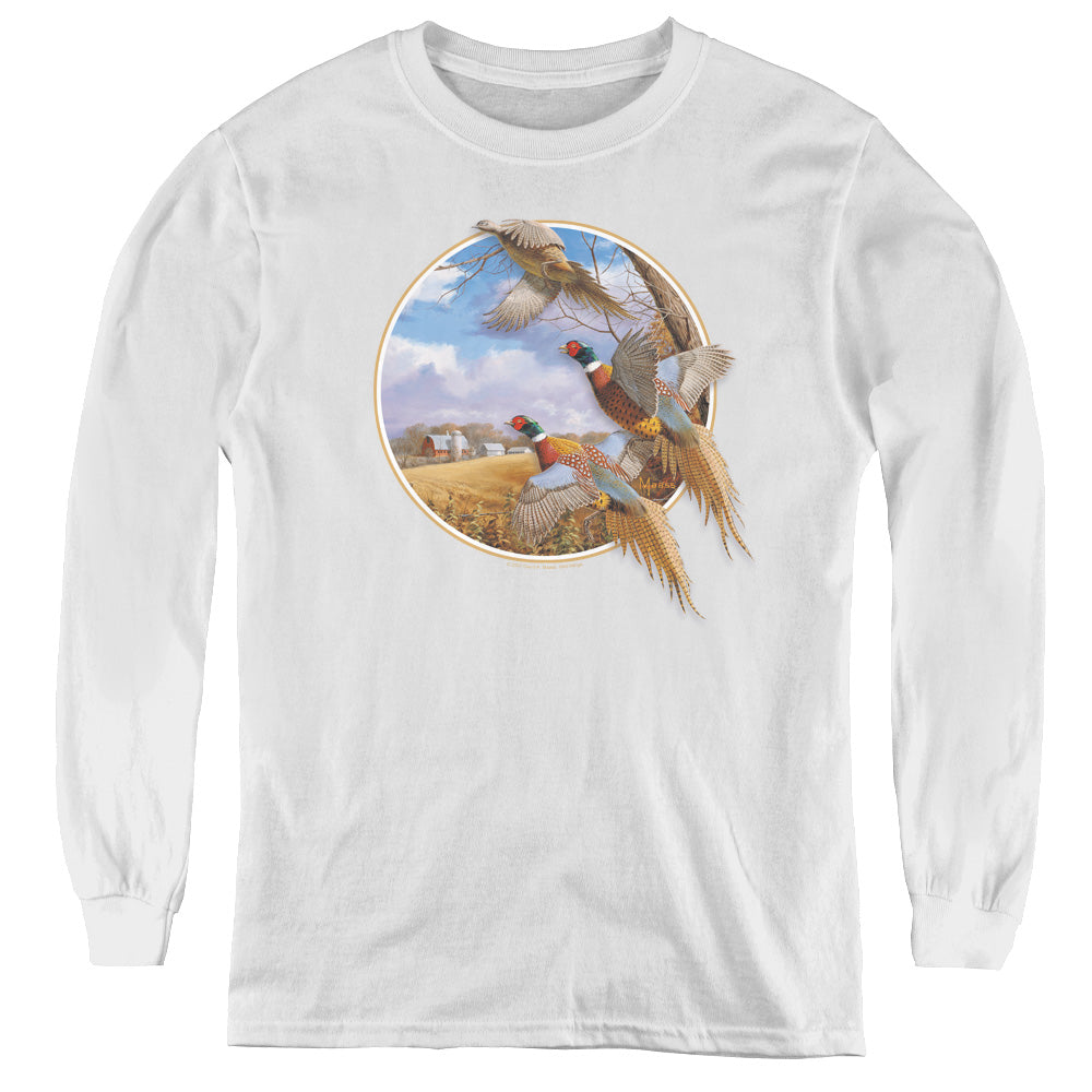 Wildlife October Memories Pheasants Long Sleeve Kids Youth T Shirt White