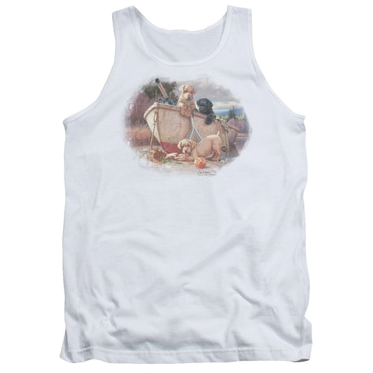 Wildlife Lunch Break Lab Pups Mens Tank Top Shirt White