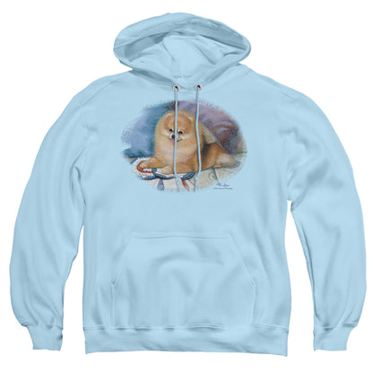 Wildlife Pomeranian Portrait Mens Hoodie Light Blue