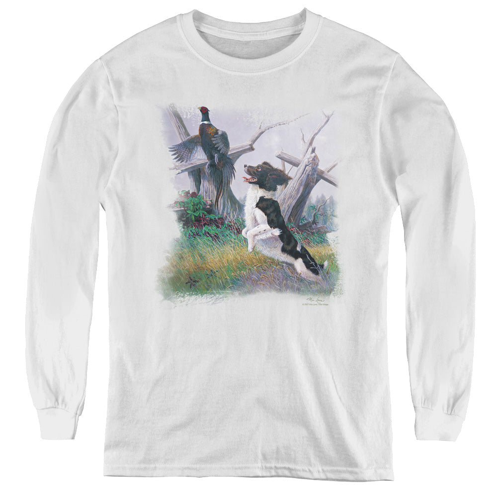 Wildlife Springer With Pheasant Long Sleeve Kids Youth T Shirt White