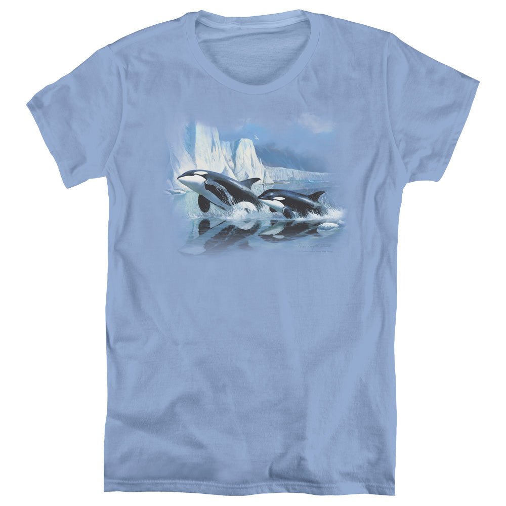 Wildlife Glaciers Edge Orcas Womens T Shirt Carolina Blue