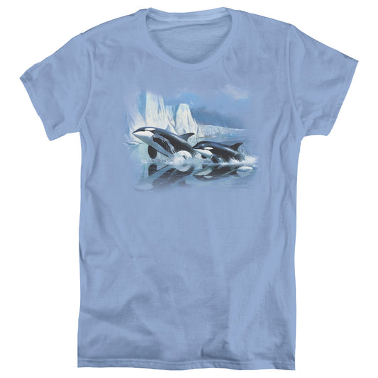 Wildlife Glaciers Edge Orcas Womens T Shirt Carolina Blue