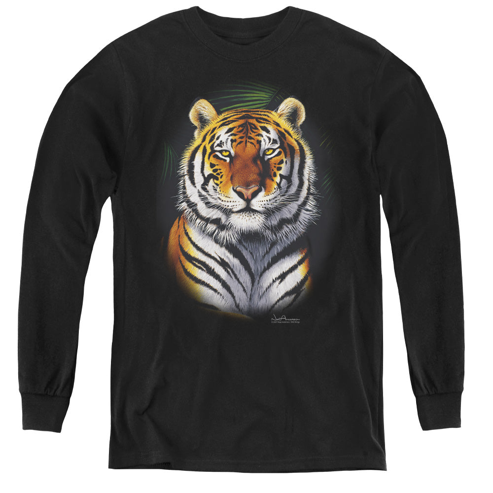 Wildlife Jungle Fire Long Sleeve Kids Youth T Shirt Black