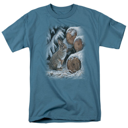 Wildlife Wood Pile Rabbit Mens T Shirt Slate Officially Licensed