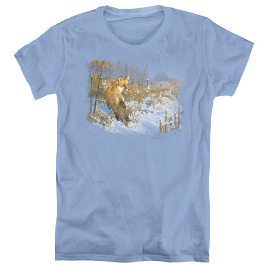 Wildlife Winter Red Fox Womens T Shirt Carolina Blue
