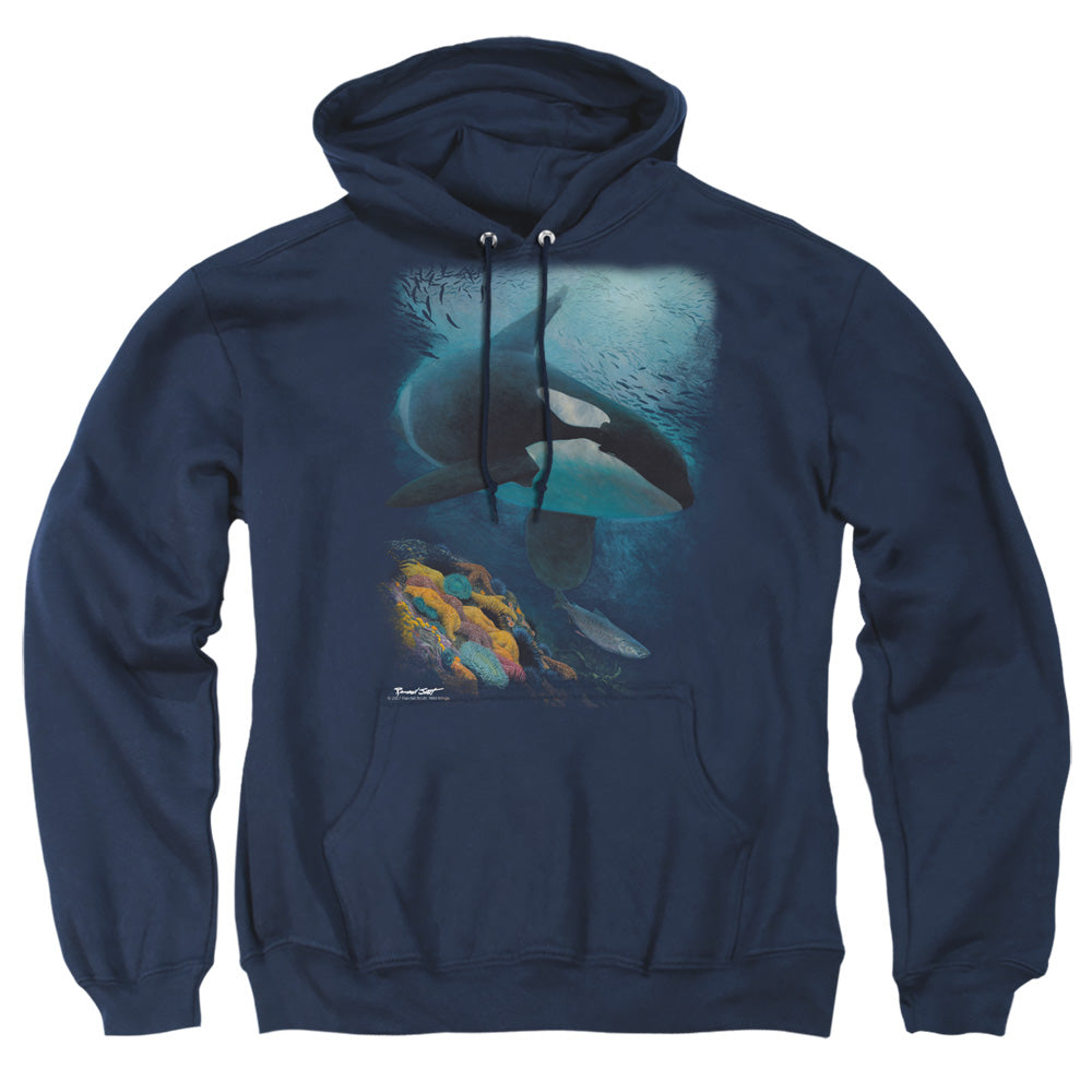 Wildlife Salmon Hunter Orca Mens Hoodie Navy