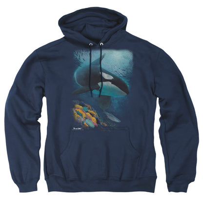 Wildlife Salmon Hunter Orca Mens Hoodie Navy