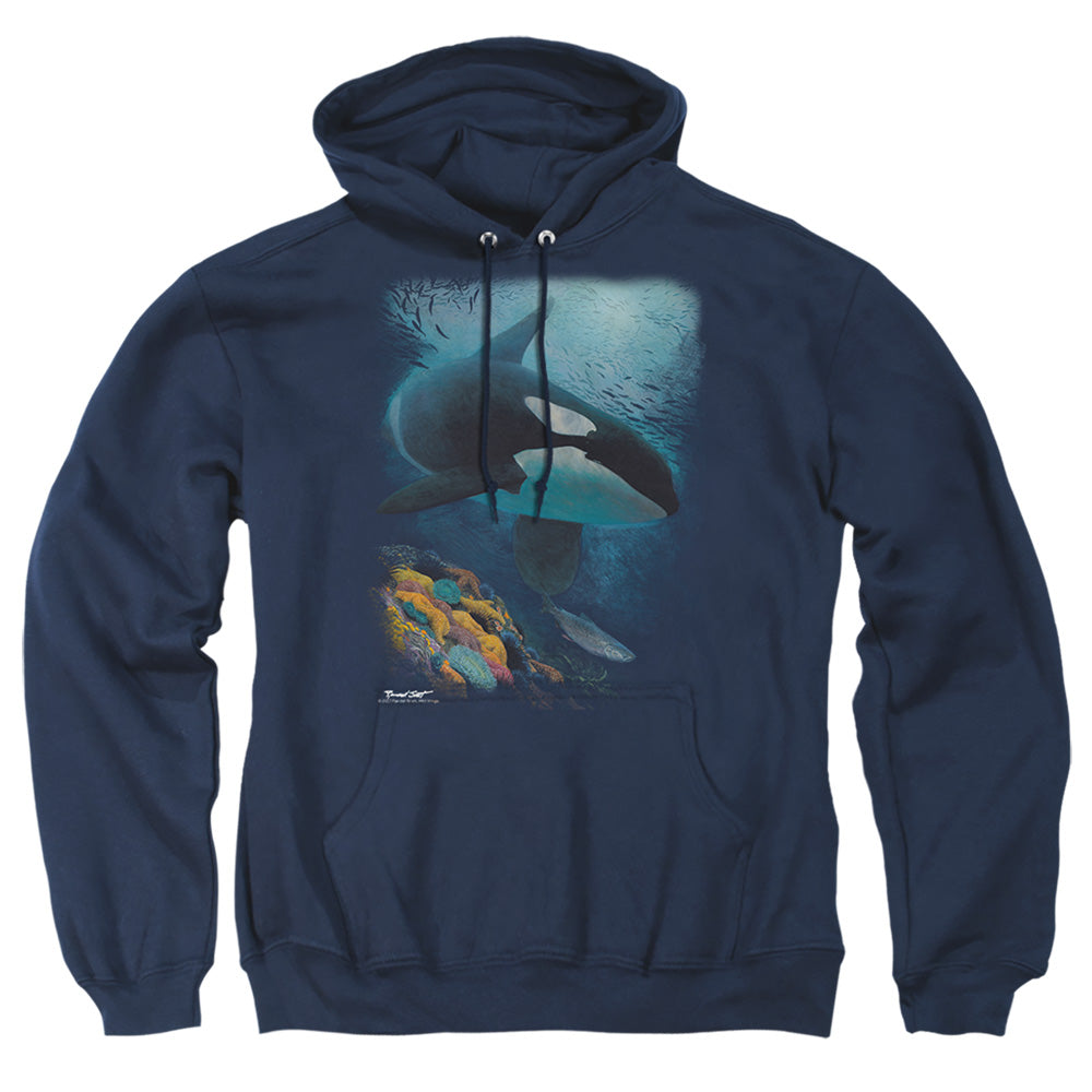 Wildlife Salmon Hunter Orca Mens Hoodie Navy