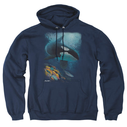 Wildlife Salmon Hunter Orca Mens Hoodie Navy