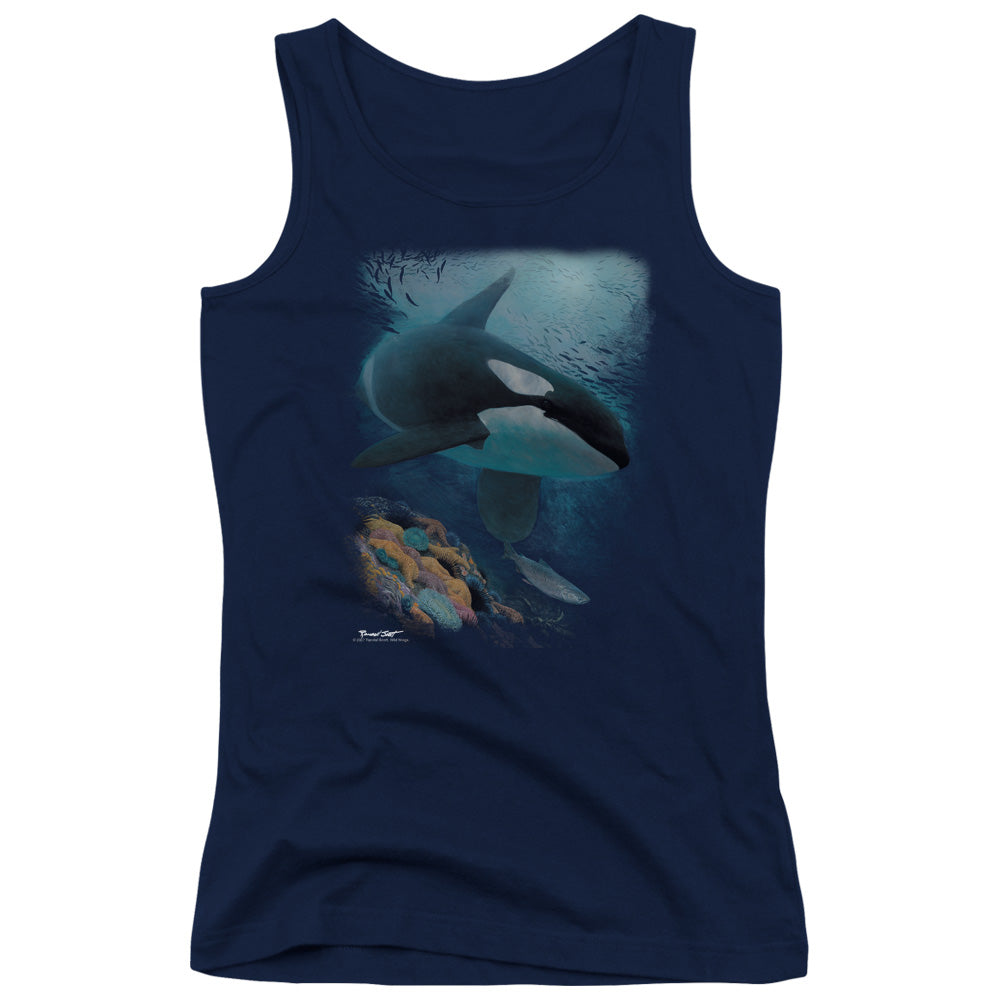 Wildlife Salmon Hunter Orca Womens Tank Top Shirt Navy