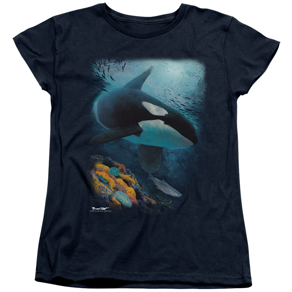 Wildlife Salmon Hunter Orca Womens T Shirt Navy