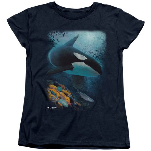 Wildlife Salmon Hunter Orca Womens T Shirt Navy