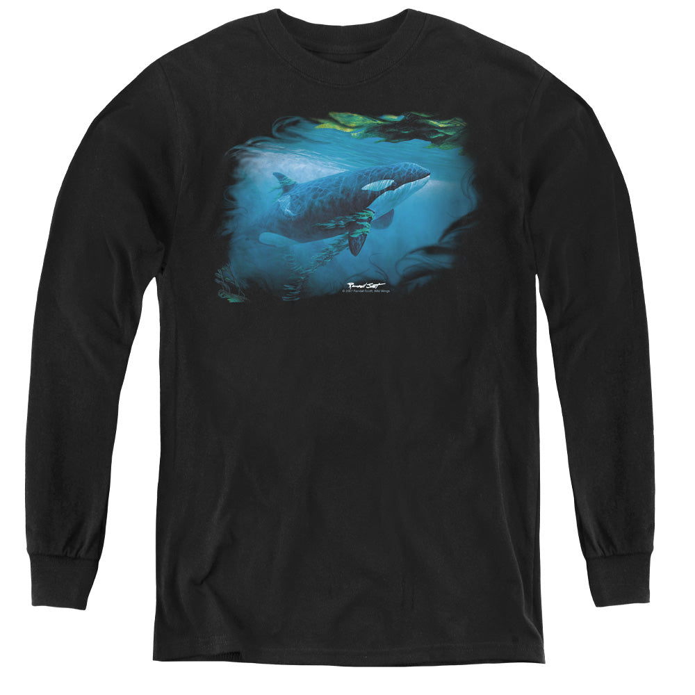 Wildlife Pursuit Thru The Kelp Orca Long Sleeve Kids Youth T Shirt Black