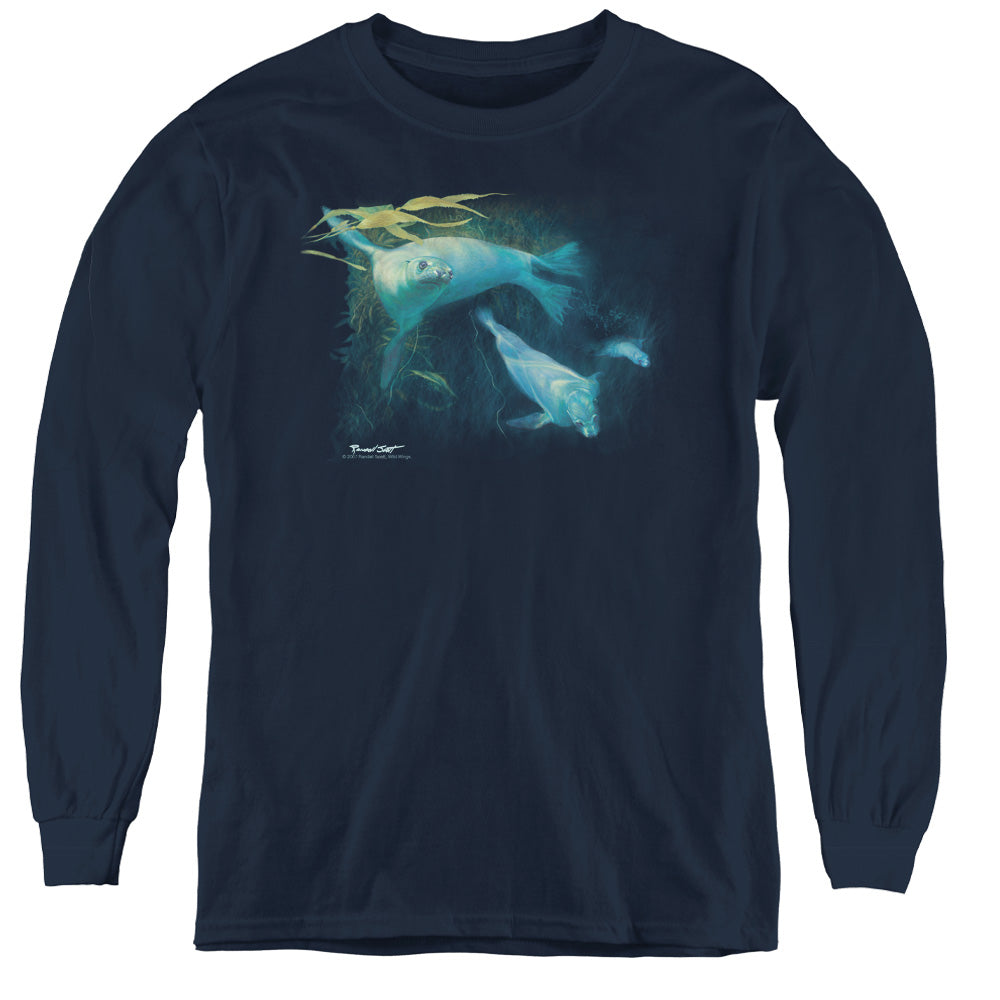 Wildlife Kelp Patrol Long Sleeve Kids Youth T Shirt Navy