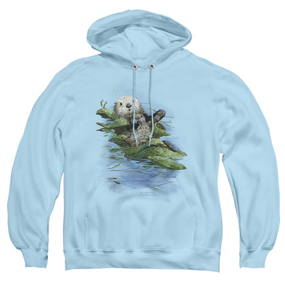 Wildlife Kelp Cradle Otters Mens Hoodie Light Blue