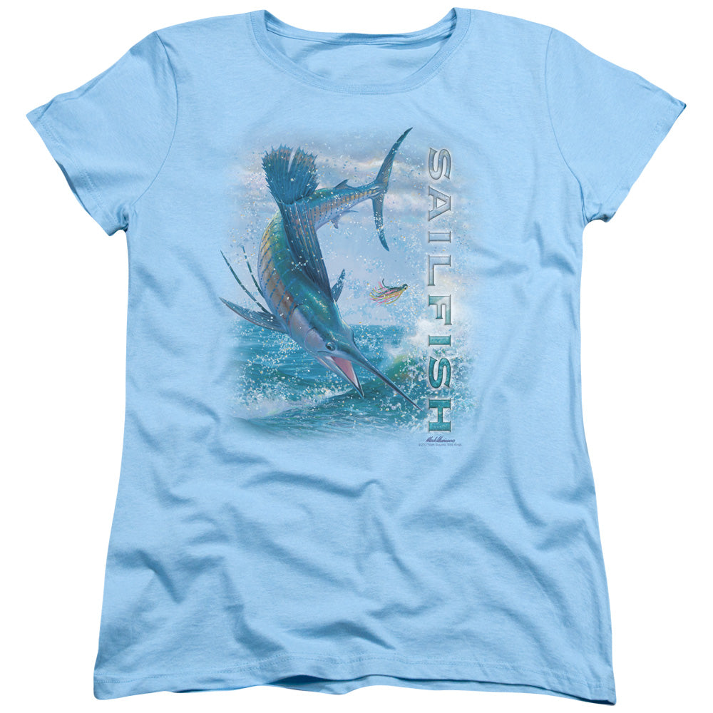 Wildlife Leaping Sailfish Womens T Shirt Light Blue