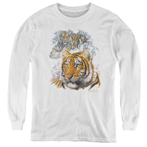 Wildlife Tigers Long Sleeve Kids Youth T Shirt White