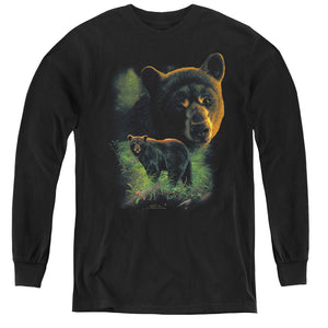 Wildlife Black Bears Long Sleeve Kids Youth T Shirt Black