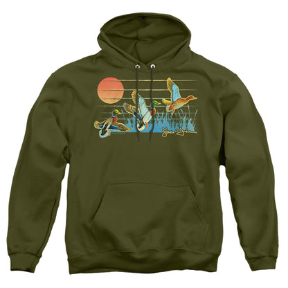 Wild Wings Three Ducks Mens Hoodie Military Green