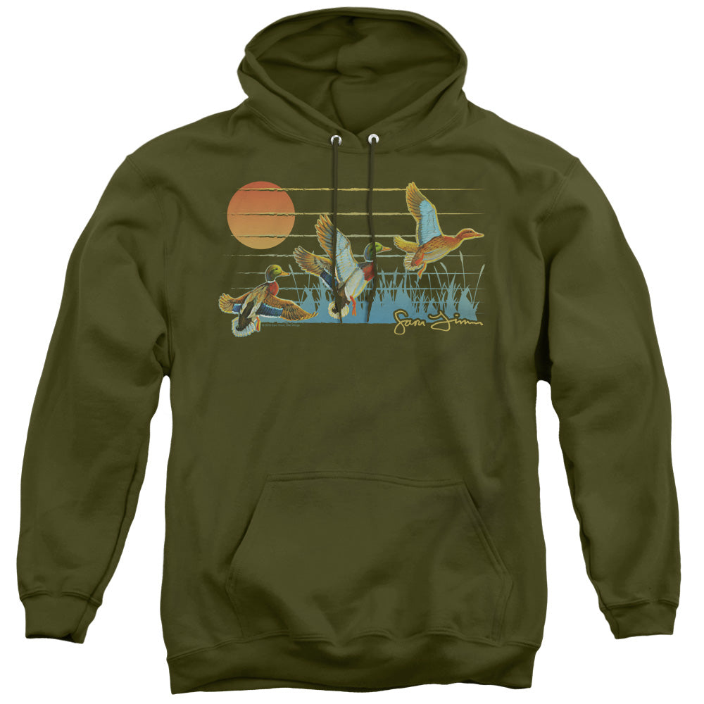 Wild Wings Three Ducks Mens Hoodie Military Green