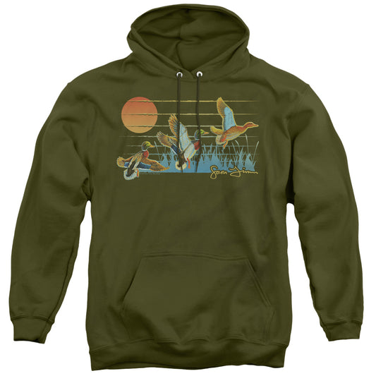 Wild Wings Three Ducks Mens Hoodie Military Green