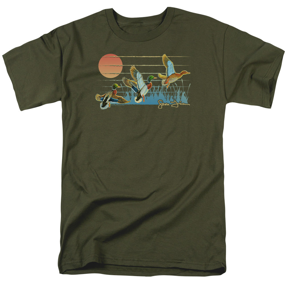 Wild Wings Three Ducks Mens T Shirt Military Green