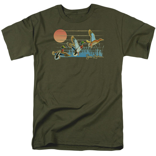 Wild Wings Three Ducks Mens T Shirt Military Green