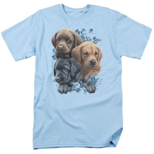 Wild Wings Puppy Pile Mens T Shirt Light Blue