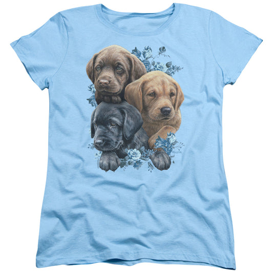 Wild Wings Puppy Pile Womens T Shirt Light Blue