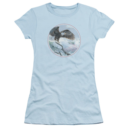 Wild Wings Wild Glory Junior Sheer Cap Sleeve Womens T Shirt Light Blue