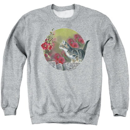 Wild Wings Kitten Flowers Mens Crewneck Sweatshirt Athletic Heather