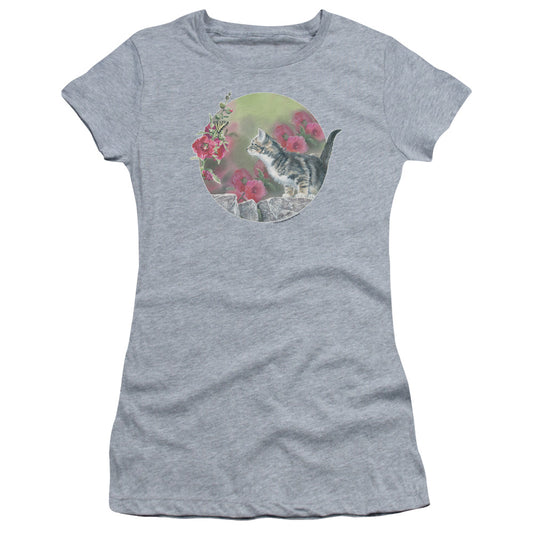 Wild Wings Kitten Flowers Junior Sheer Cap Sleeve Womens T Shirt Athletic Heather