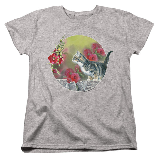 Wild Wings Kitten Flowers Womens T Shirt Athletic Heather