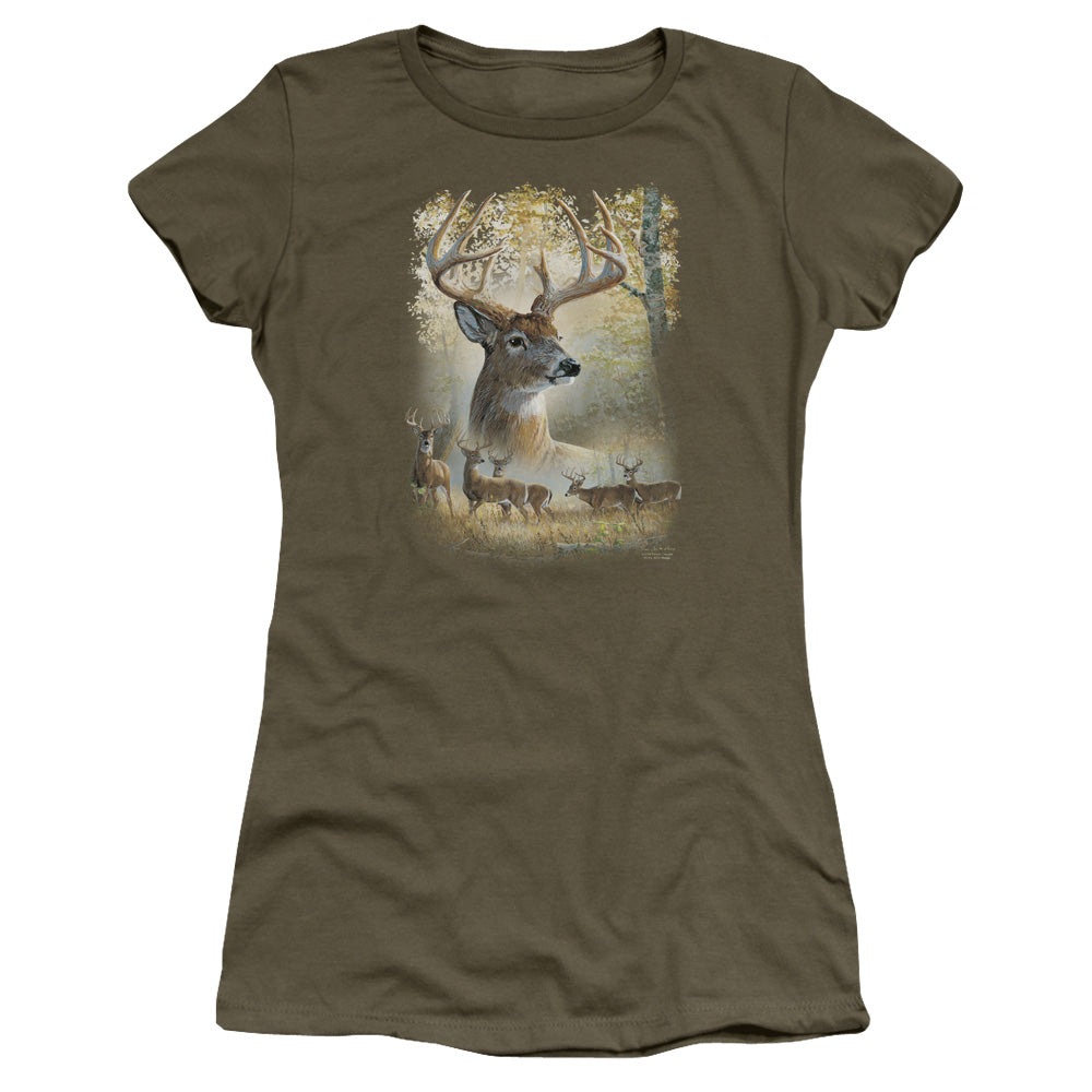 Wild Wings Bucks Junior Sheer Cap Sleeve Womens T Shirt Military Green