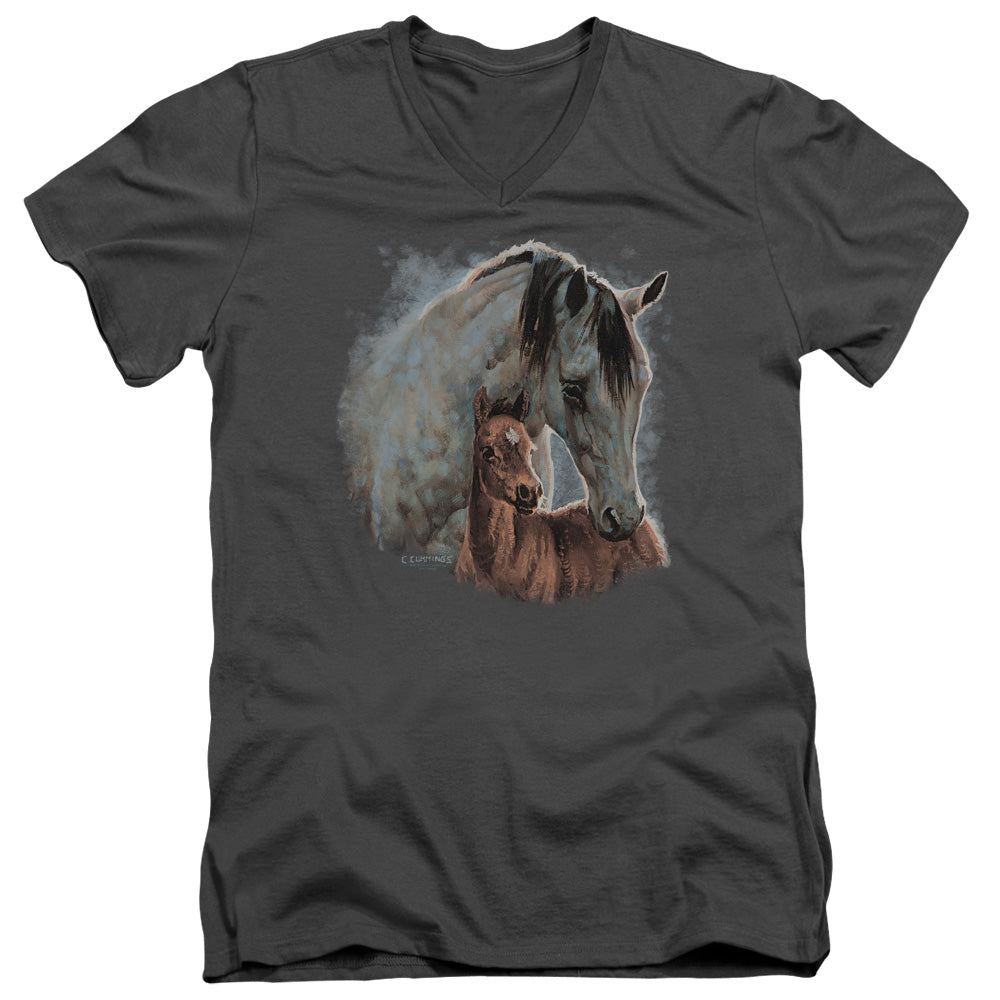 Wild Wings Painted Horses Mens Slim Fit V-Neck T Shirt Charcoal