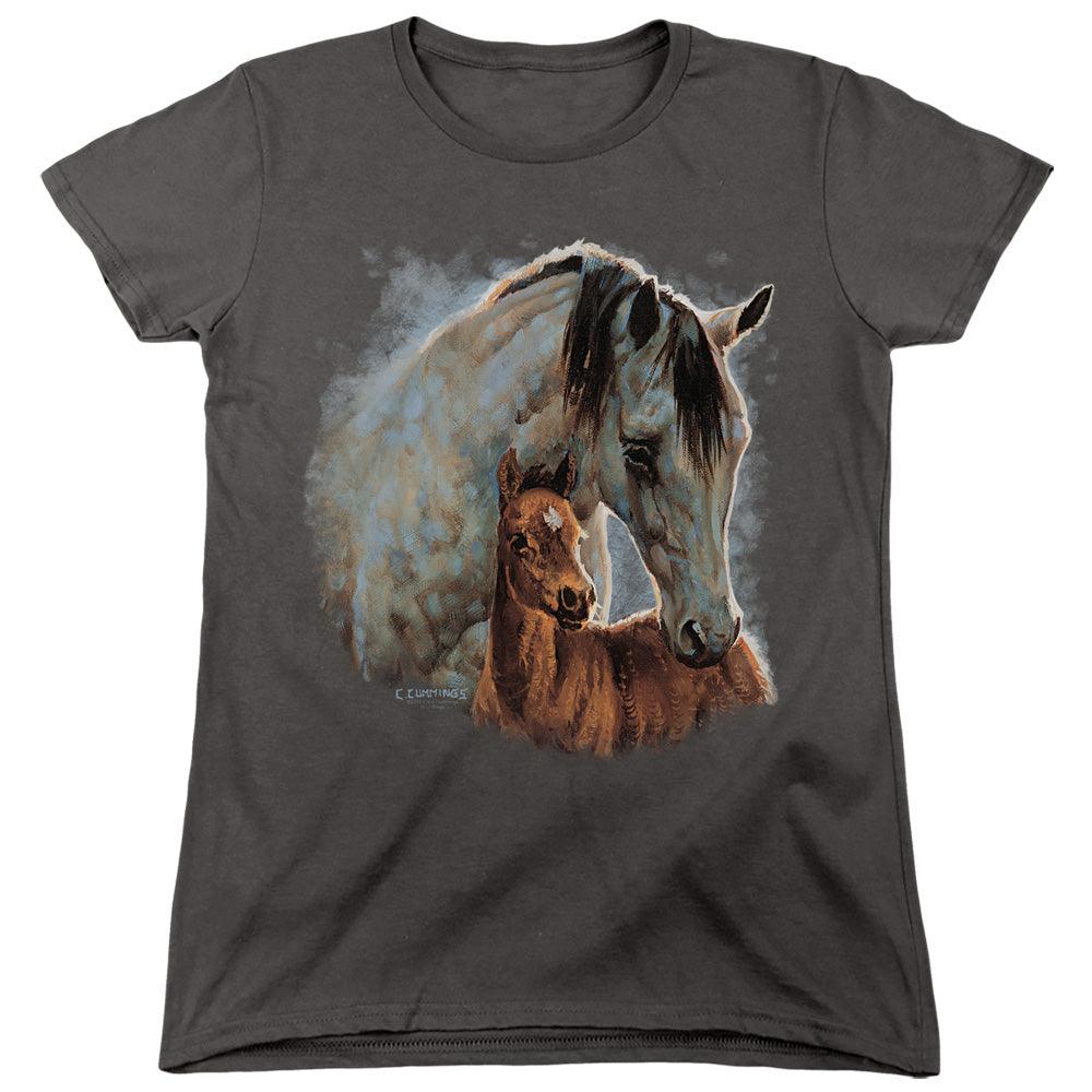 Wild Wings Painted Horses Womens T Shirt Charcoal